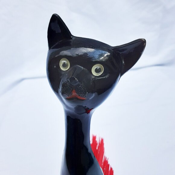 COLLECTIBLE Black Cat Lint Brush with Red Bristles | Vintage Mid Century Modern - Picture 5 of 12